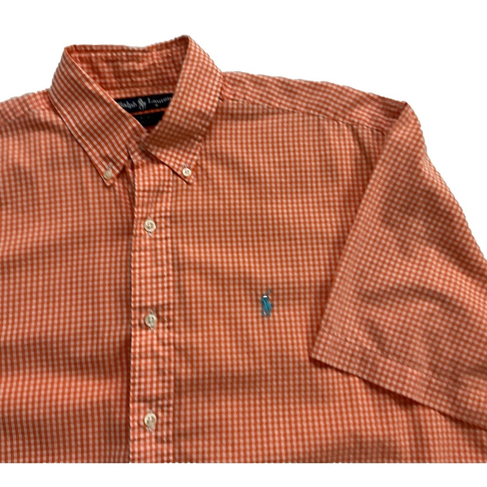 Ralph Lauren Blake Shirt Men's Medium Orange Gingham Short Sleeve Vintage 90s